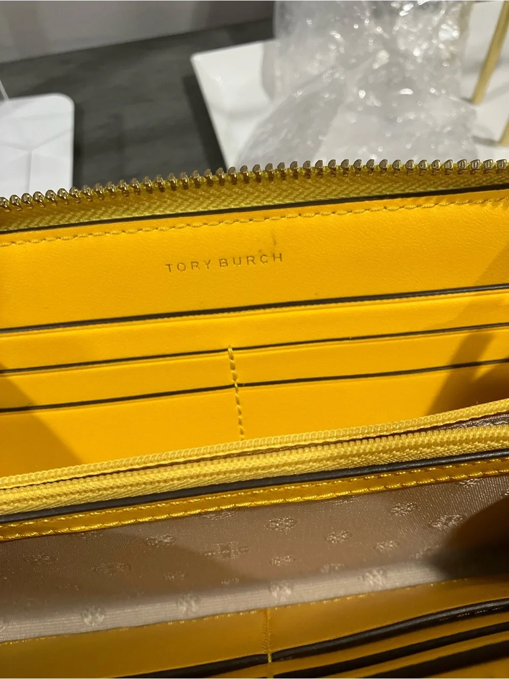 Tory Burch Bright Yellow Leather Zip Wallet